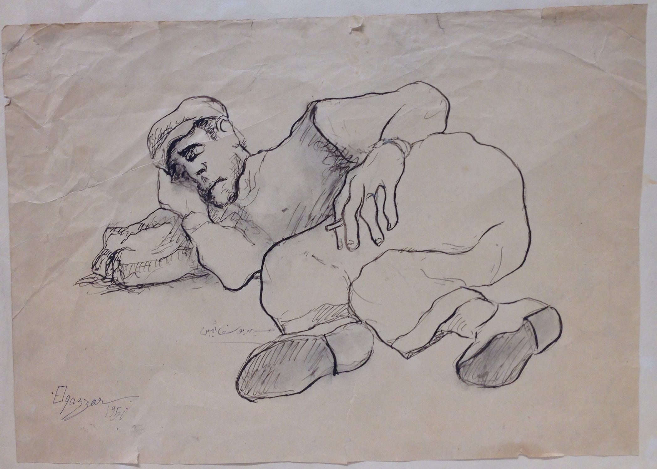 Abdel Hadi El Gazza, untitled, 1950, Ink on Paper, 37x26cm, Courtesy of Karim Francis Gallery
