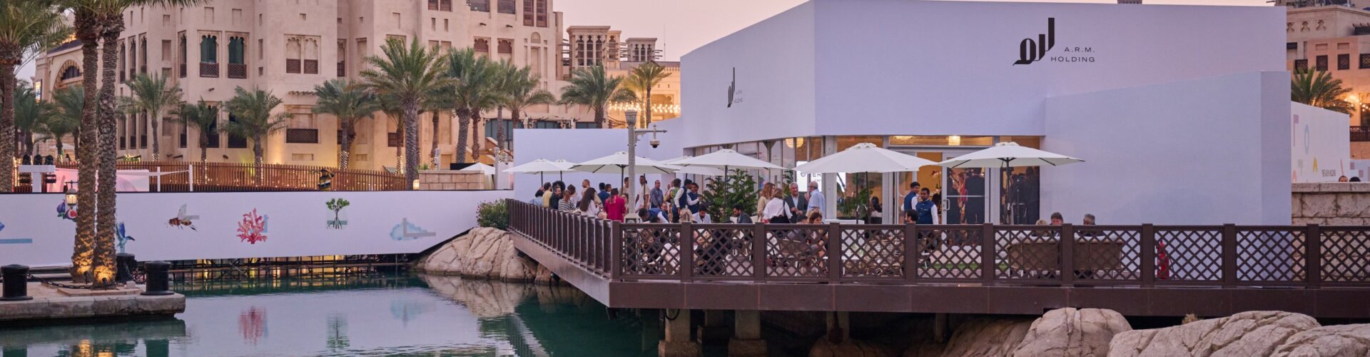 DUBAI, UNITED ARAB EMIRATES_ A.R.M. Holding Lounge, exterior view, Art Dubai 2023, until 5 March, Madinat Jumeirah, Dubai, United Arab Emirates. (Photo by Spark Media for Art Dubai) 45